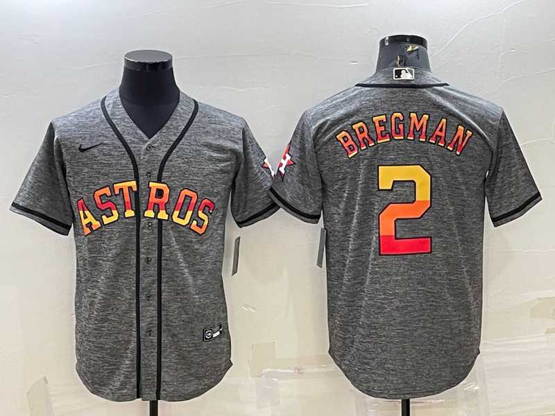 Men%27s Houston Astros #2 Alex Bregman Grey With Patch Cool Base Stitched Baseball Jersey